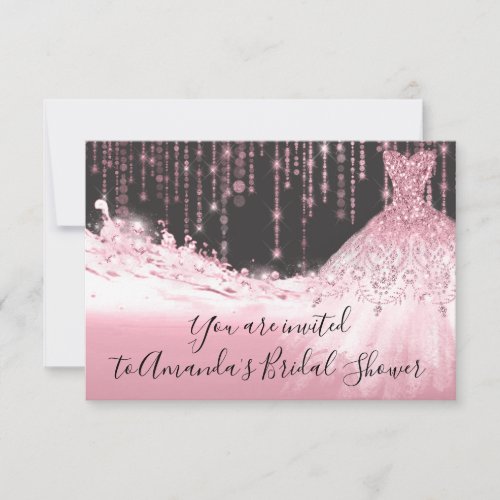 Bridal Shower Pink Waves Glitter Gray Grey Invitation
