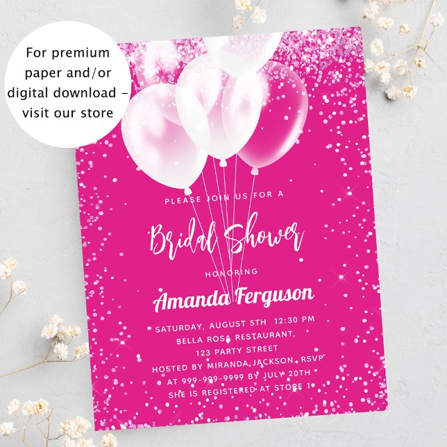 Bridal Shower pink white balloon budget invitation (Creator Uploaded)
