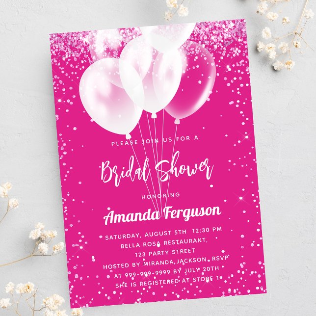 Bridal Shower pink white balloons luxury Invitation (Creator Uploaded)