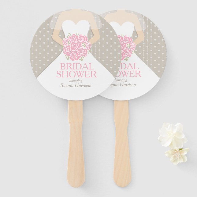 Bridal shower pink white dress custom fans (Front and Back)