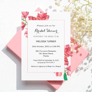 Bridal Shower Pink White Floral Magnolia Invitation