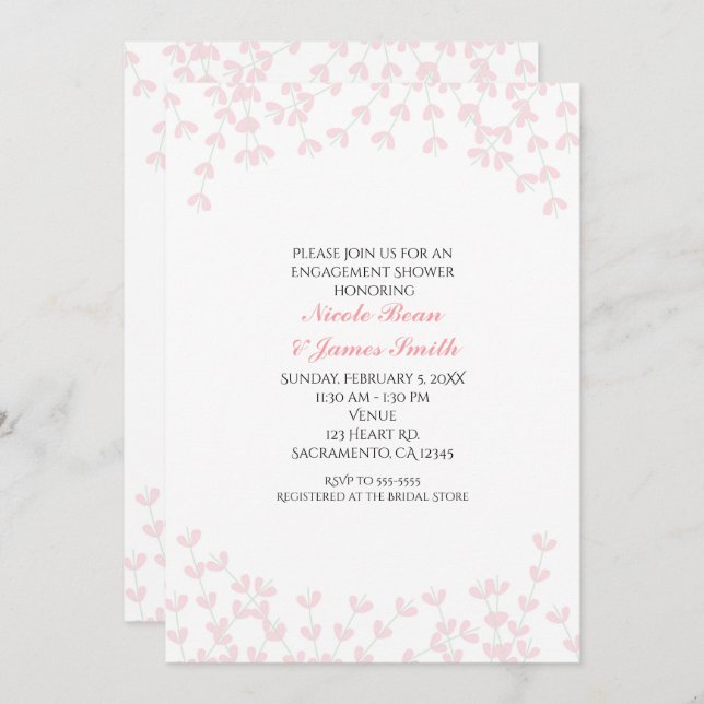 Bridal Shower Pink Wispy Rustic Vine Invitations (Front/Back)