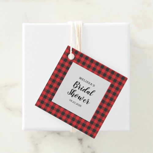 Bridal Shower Plaid Black Red Buffalo Lumberjack Favor Tags