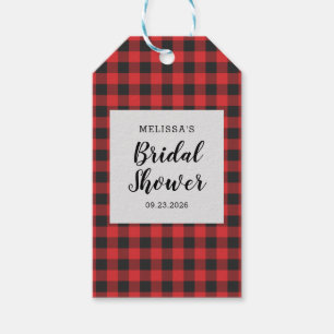 Bridal Shower Plaid Black Red Buffalo Lumberjack Gift Tags