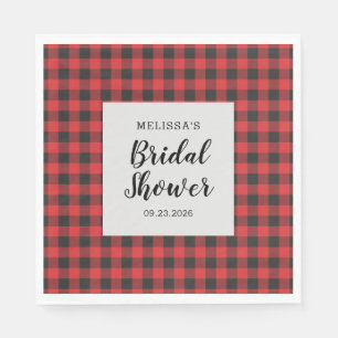 Bridal Shower Plaid Black Red Buffalo Lumberjack Napkins