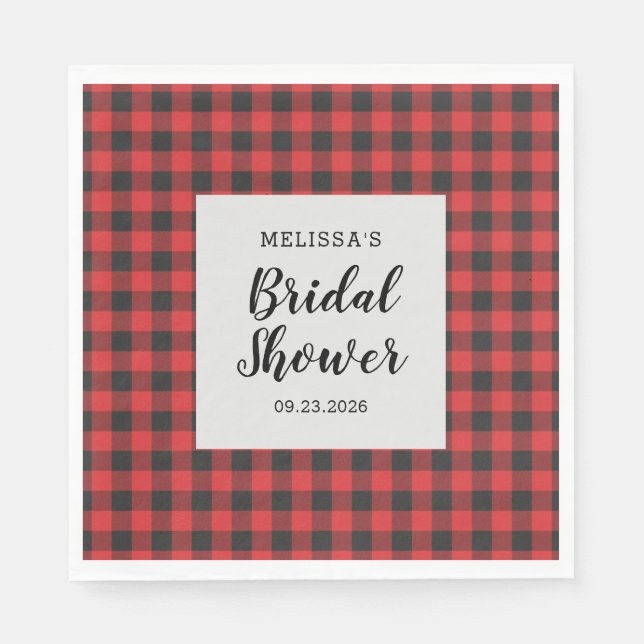 Bridal Shower Plaid Black Red Buffalo Lumberjack Napkins (Front)