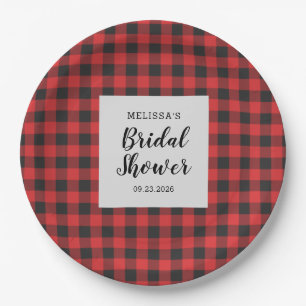 Bridal Shower Plaid Black Red Buffalo Lumberjack Paper Plates