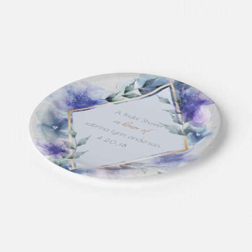 Bridal Shower Plates  Watercolor Violet Flowers