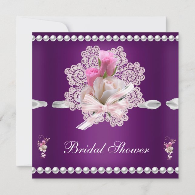Bridal Shower Plum Pink Flowers Wedding Invitation (Front)
