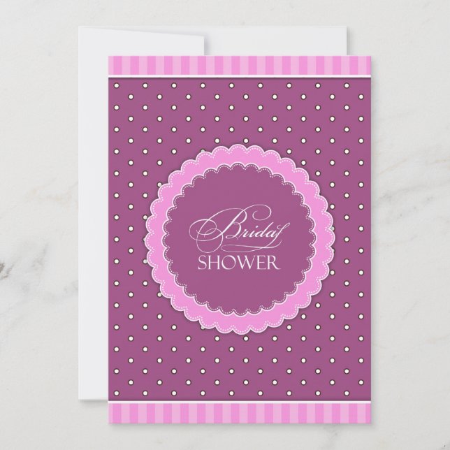 Bridal Shower Polka Pink Purple Flat Invitation (Front)