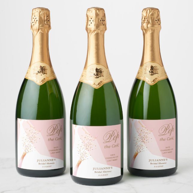 Bridal Shower Pop the Cork Blush Pink Sparkling Wine Label (Bottles)