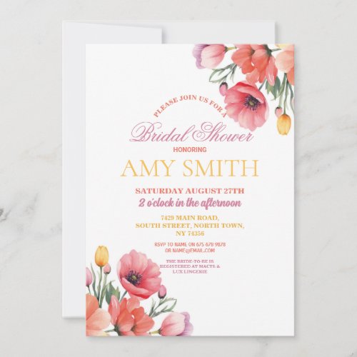 Bridal Shower Poppy Floral Summer Bachelorette Invitation