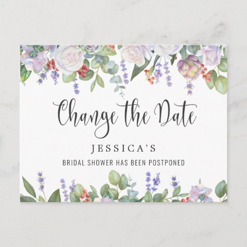 Bridal Shower Postponed Date Elegant Blush Roses Postcard