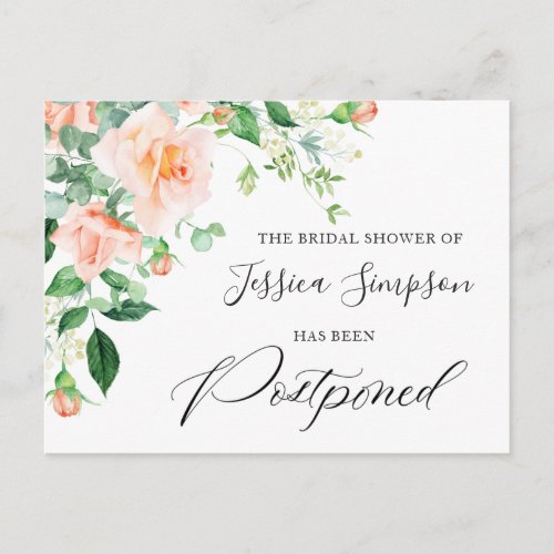 Bridal Shower Postponed Date Elegant Blush Roses Postcard