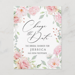 Bridal Shower Postponed Date Elegant Blush Roses Postcard