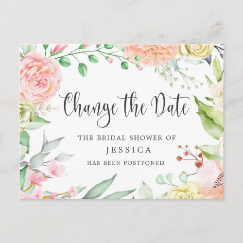 Bridal Shower Postponed Date Elegant Blush Roses Postcard