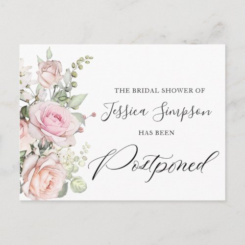 Bridal Shower Postponed Date Elegant Blush Roses Postcard