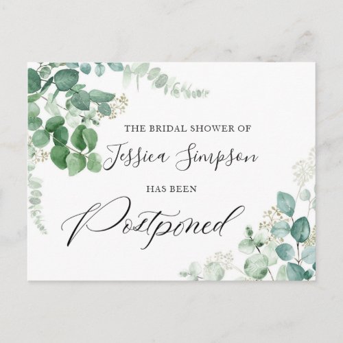 Bridal Shower Postponed Date Elegant Eucalyptus Postcard