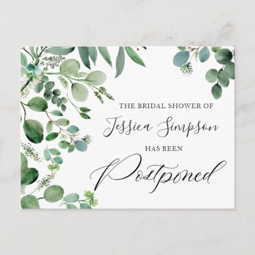 Bridal Shower Postponed Date Elegant Eucalyptus Postcard