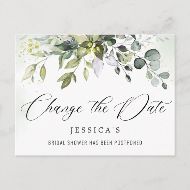 Bridal Shower Postponed Date Elegant Eucalyptus Postcard (Front)