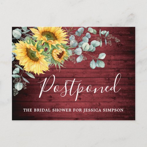 Bridal Shower Postponed Date Sunflowers Eucalyptus Postcard