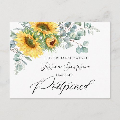 Bridal Shower Postponed Date Sunflowers Eucalyptus Postcard