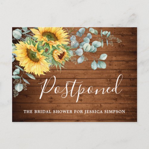 Bridal Shower Postponed Date Sunflowers Eucalyptus Postcard