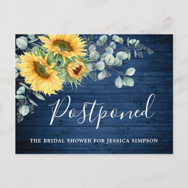 Bridal Shower Postponed Date Sunflowers Eucalyptus Postcard (Front)