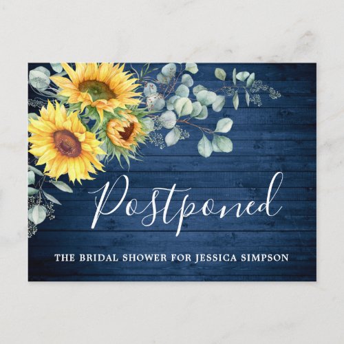 Bridal Shower Postponed Date Sunflowers Eucalyptus Postcard