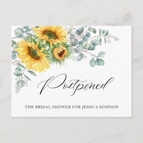 Bridal Shower Postponed Date Sunflowers Eucalyptus Postcard