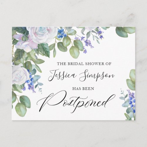 Bridal Shower Postponed Elegant Eucalyptus Roses Postcard