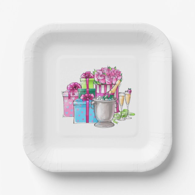 Bridal Shower Preppy Gifts Champagne Flutes Paper Plates (Front)