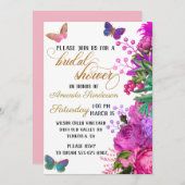 Bridal Shower Pretty Chic Floral Pink Butterfly Invitation (Front/Back)