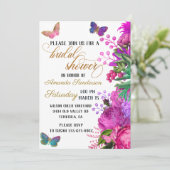 Bridal Shower Pretty Chic Floral Pink Butterfly Invitation (Standing Front)