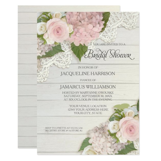 Bridal Shower Pretty Flower Vintage Lace Hydrangea Invitation