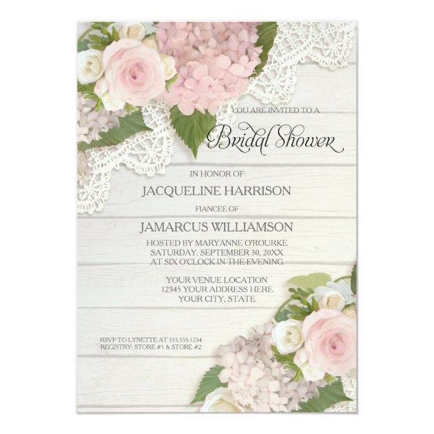 Bridal Shower Pretty Flower Vintage Lace Hydrangea Invitation