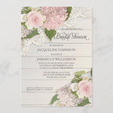 Bridal Shower Pretty Flower Vintage Lace Hydrangea Invitation
