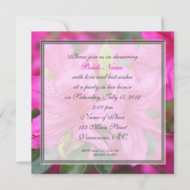 bridal shower pretty pink azalea flowers invitation (Front)