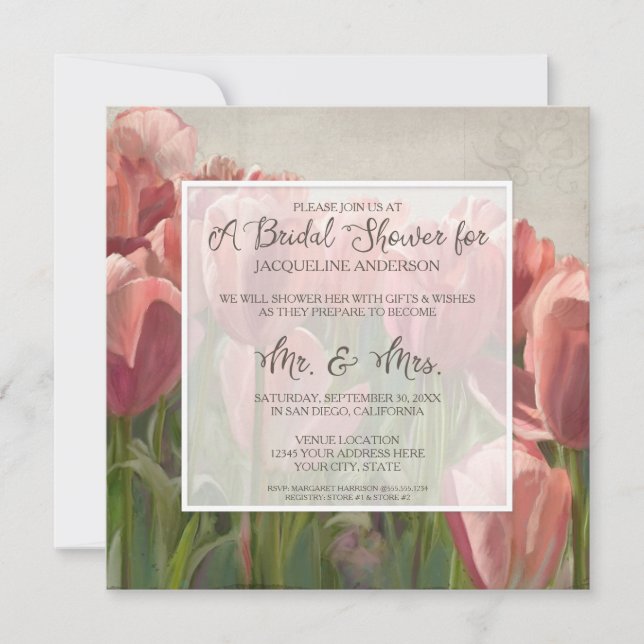 Bridal Shower Pretty Tulip Flowers Rustic Elegant Invitation (Front)