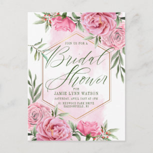 Bridal Shower   Pretty Watercolor Roses Postcard