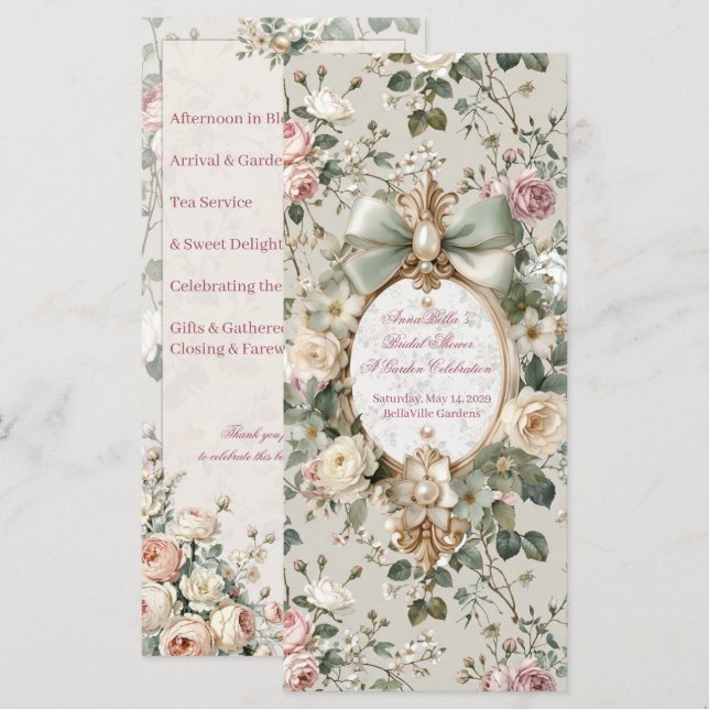 Bridal Shower Program Card | Romantic Blush Rose (Front/Back)
