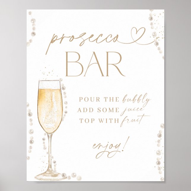 Bridal Shower Prosecco Bar Sign, Pearls & Prosecco Poster (Front)