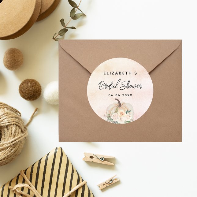 Bridal shower pumpkin fall cream rose gold classic round sticker (Creator Uploaded)