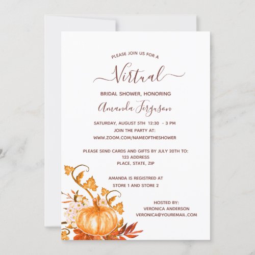 Bridal Shower pumpkin fall golden country virtual Invitation