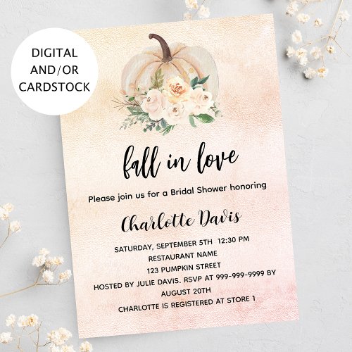 Bridal shower pumpkin fall in love cream blush invitation