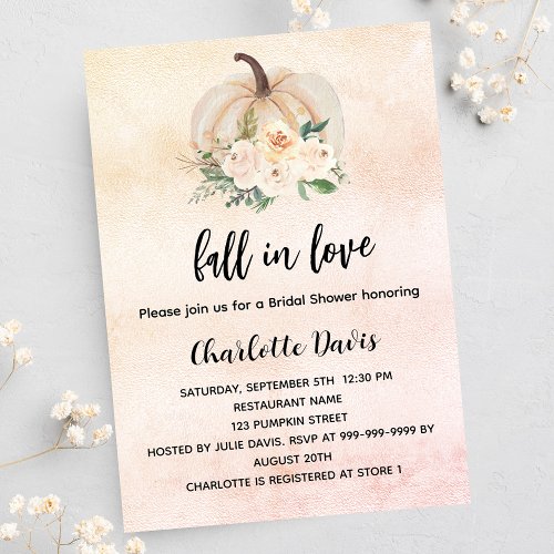 Bridal shower pumpkin fall in love cream blush invitation postcard