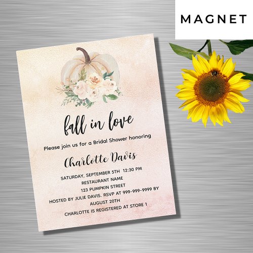 Bridal shower pumpkin fall in love cream luxury magnetic invitation