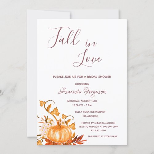 Bridal Shower pumpkin fall in love golden white Invitation