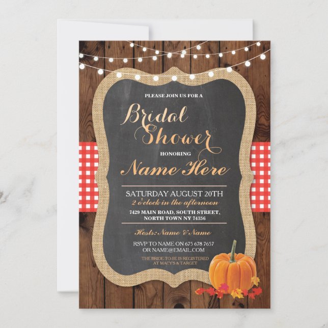 Bridal Shower Pumpkin Fall Wood Chalk Invitation (Front)