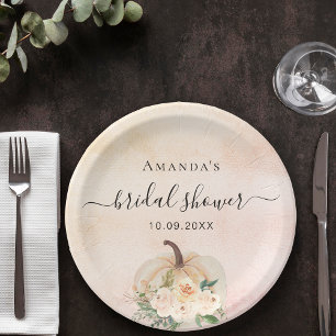 Bridal Shower pumpkin rose gold cream blush Paper Plates